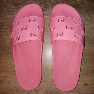 GUCCI Pink rubber plastic slides women's sandals pre-owned sz 10